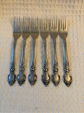 Vintage National Stainless Rose & Leaf Pattern Dinner Forks Japan - Set of 6